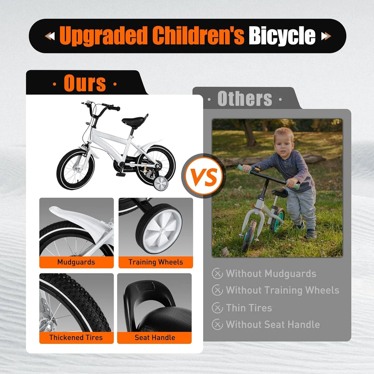 14 foot White Kids Bike Kids Mountain Bike; Bicycle for Kids 2-4; Bicycle with Training Wheels; Adjustable Height Kids Bike for Boys/Girls; Multiple Colors