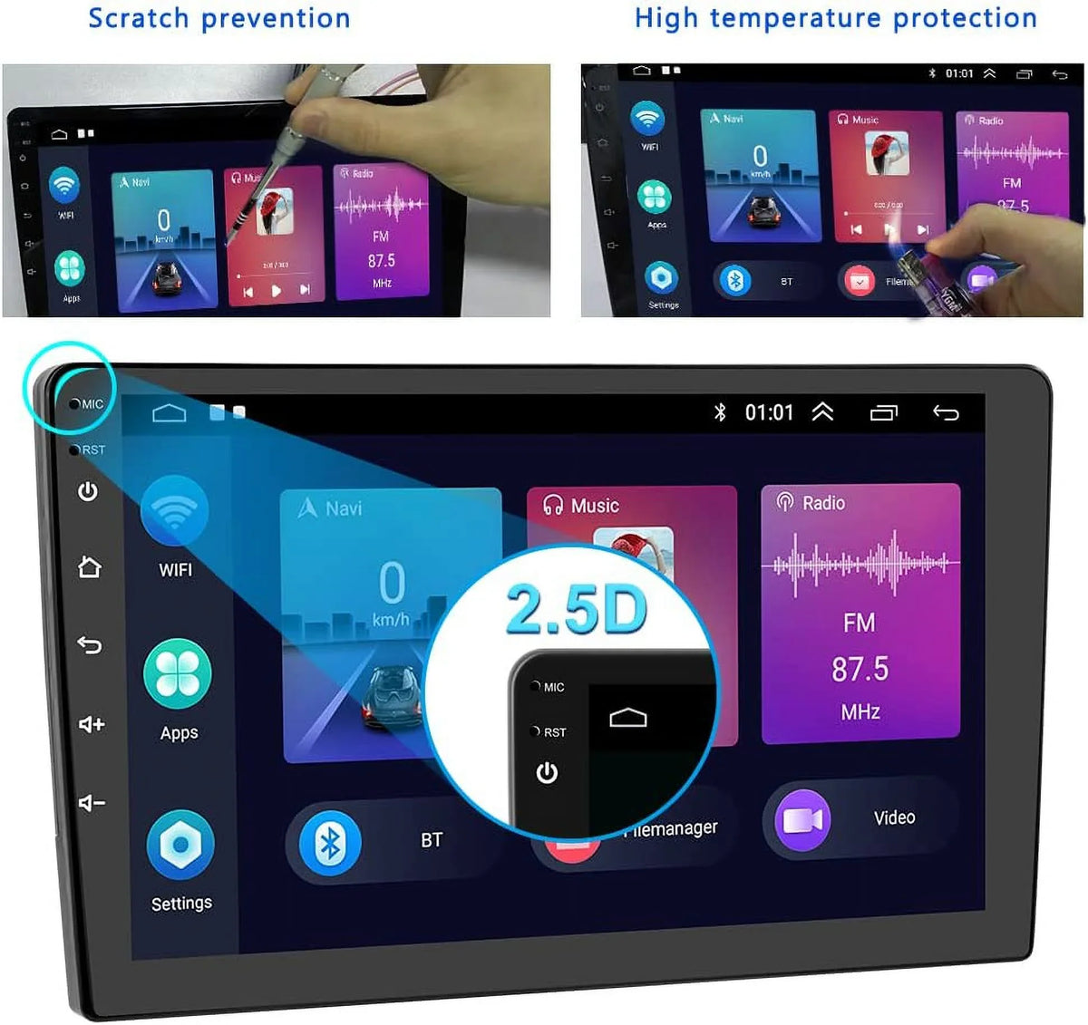 1G+32G Double Din Android 13 Car Stereo with Wireless Carplay Android Auto; 10.1 cm Touch Screen Car Radio with HiFi/BT/GPS Navigation Support Fastboot Backup Camera WiFi Connection