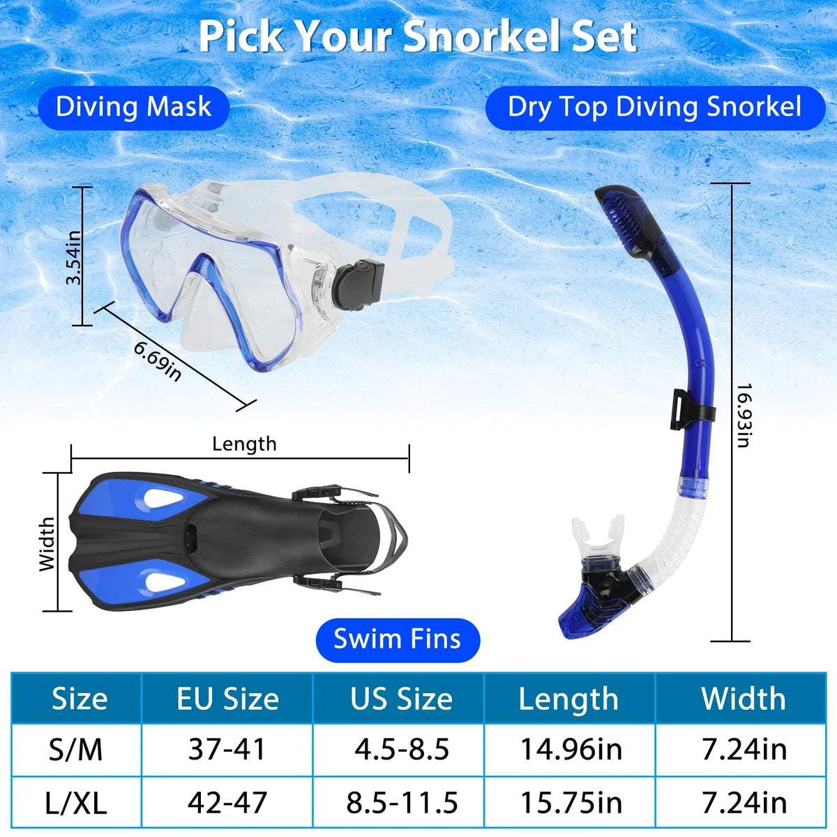 iMounTEK Adults Snorkel Set; Mask; Fins; Dry Top Diving Snorkel Included; Diving Swimming Training Snorkel Kit;Green[L_XL]