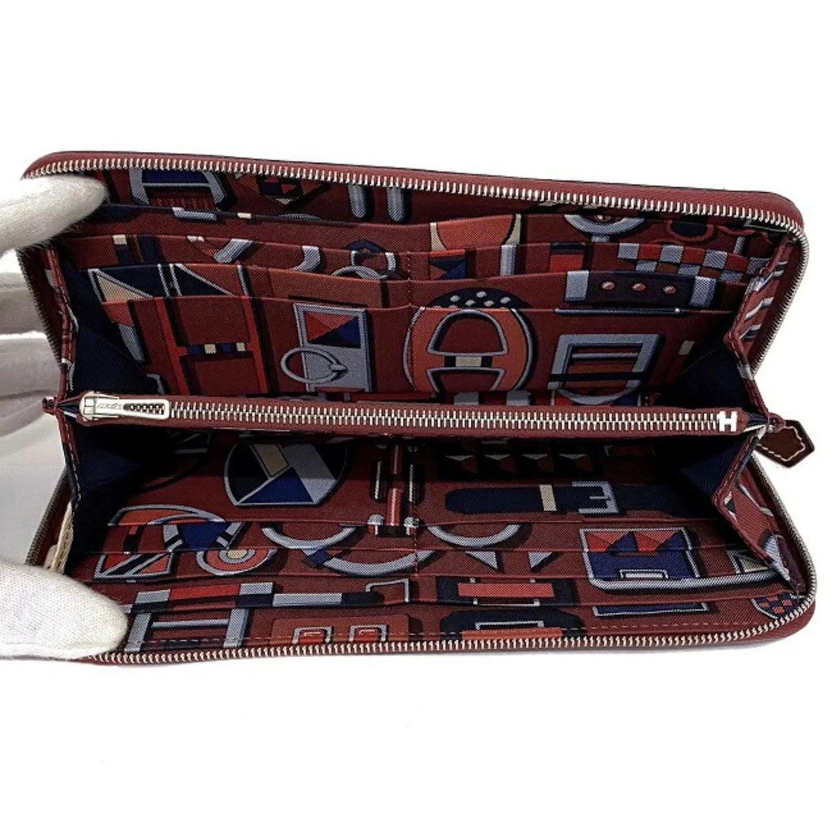 Hermes Long Wallet Azap Bordeaux Rouge Glenat Silk In Leather Epson HERMES Round Ladies (Good)