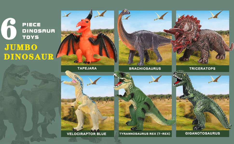 6 Piece Jumbo Dinosaur Toys for Kids and Toddlers; 13-17 footes Blue Velociraptor T-Rex; Large Soft Dinosaur Toys Set for Dinosaur Lovers - Perfect Dinosaur Party Favors; Birthday Gifts