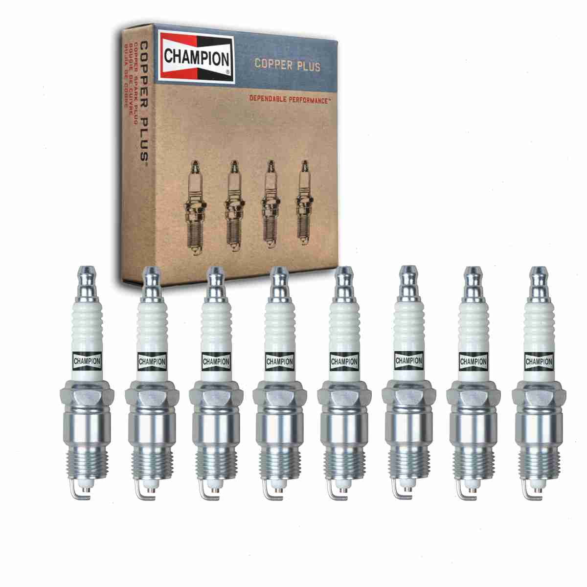 8 pc Champion Plus Spark Plugs compatible with Ford F-150 5.0L 5.8L 7.5L V8 1975-1996