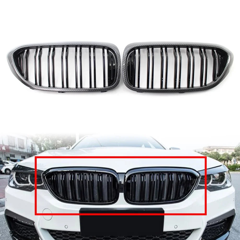 ZSWAL Front Grill Cover Trim Keney Grille for BMW 5 Series G30 G31 G38 530i 540i 2017 2018 2019; Carbon Fiber Style