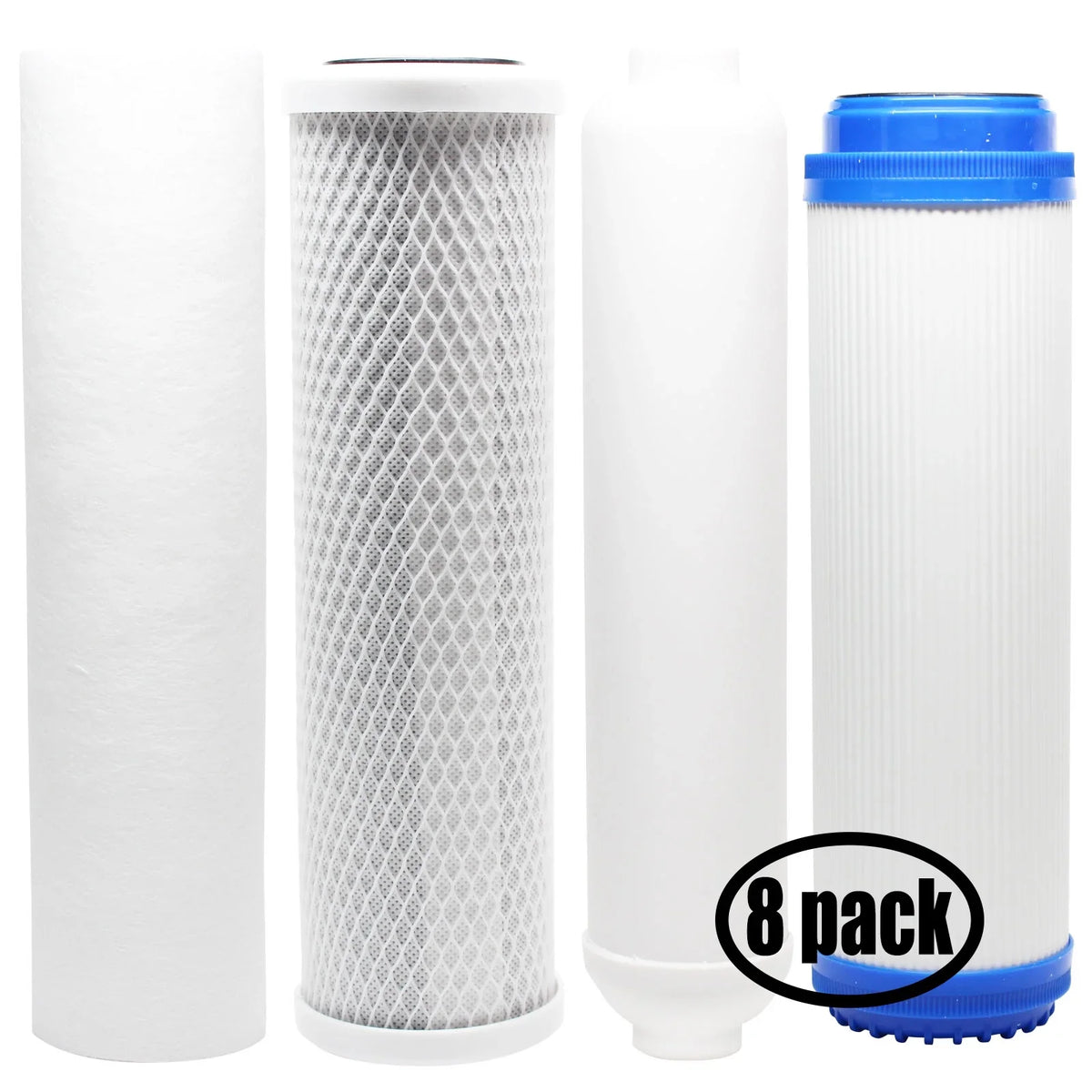 8-Pack Replacement for Filter Kit for Reverse Osmosis Revolution RCC1UP RO System - Includes Carbon Block Filter; PP Sediment Filter; GAC Filter & Inline Filter Cartridge - Denali Pure Brand