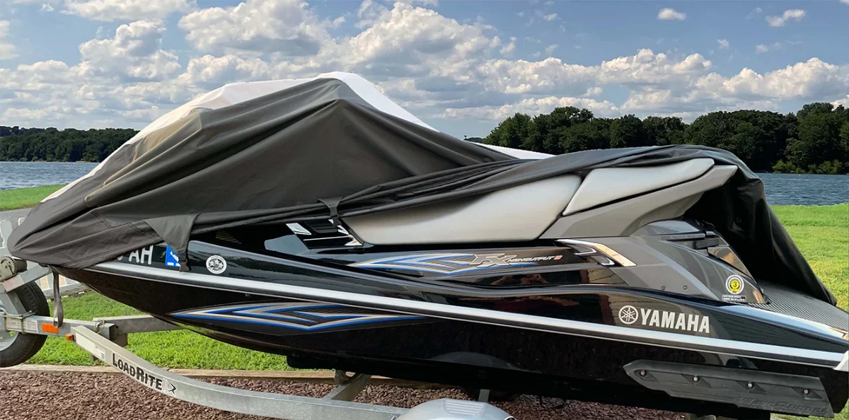SUPER HEAVY-DUTY PWC JetSki Cover Compatible for Polaris SLX 1995 1996 1997 1998 1999 2000 2001 Jet Ski Trailerable Cover Black/Grey 1-2 Seater