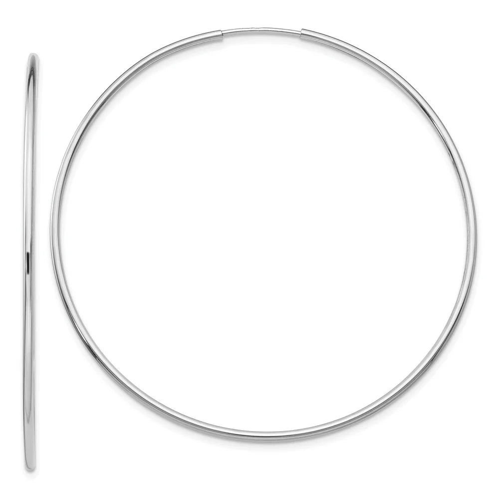 Real 14kt White Gold Polished Endless Tube Hoop Earrings; for Adults and Teens; for Women and Men