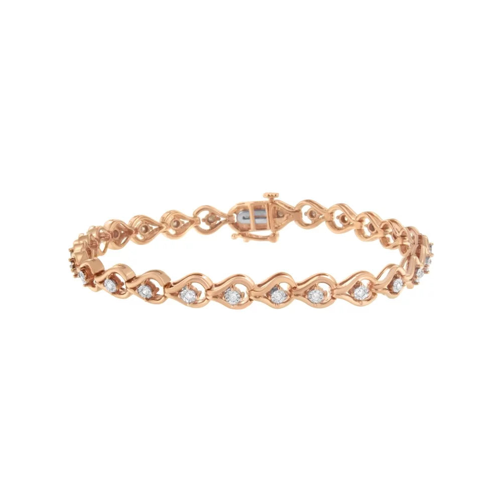 Rose Gold Plated .925 Sterling Silver 1/3 Carat TDW Miracle-Set Diamond Link Bracelet (I-J; I3-Promo)