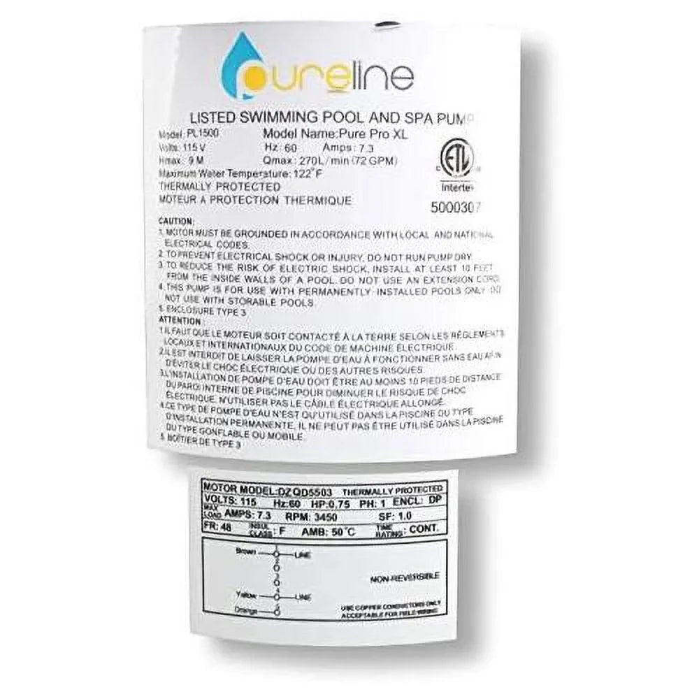 Pure Pro XL Above Ground Pool Pump; 0.75 ; Single Speed