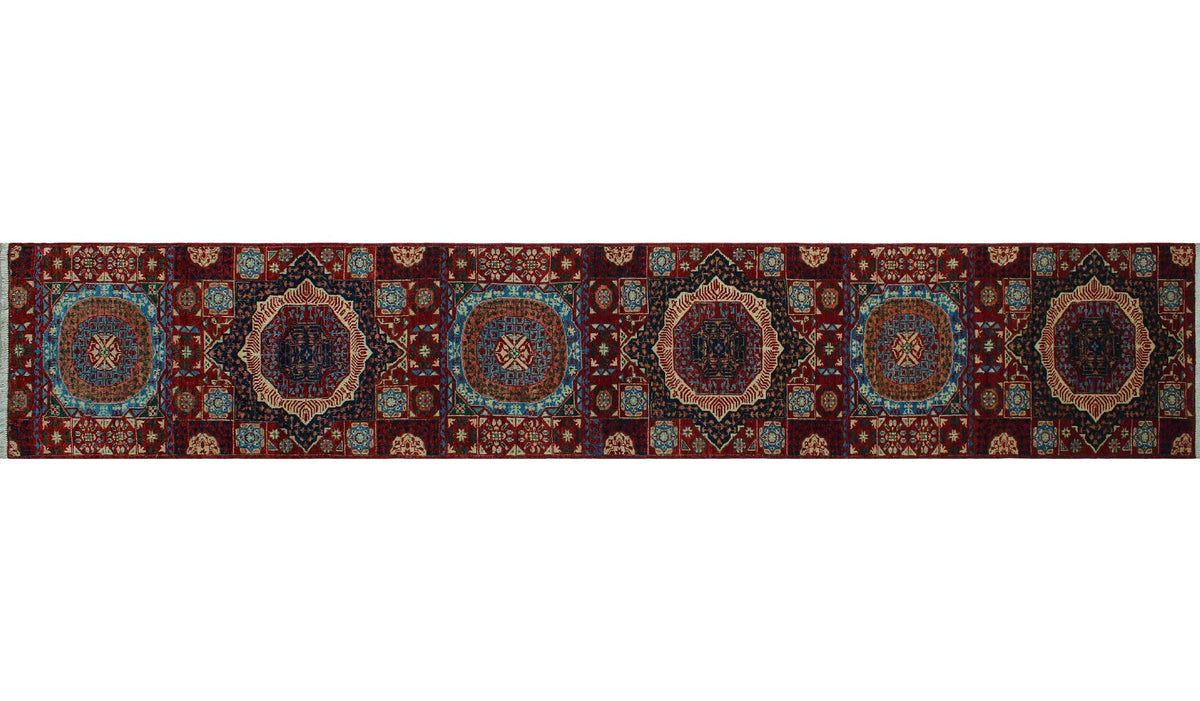 Aria Freda Red/Blue Runner; 2'8" x 14'11"