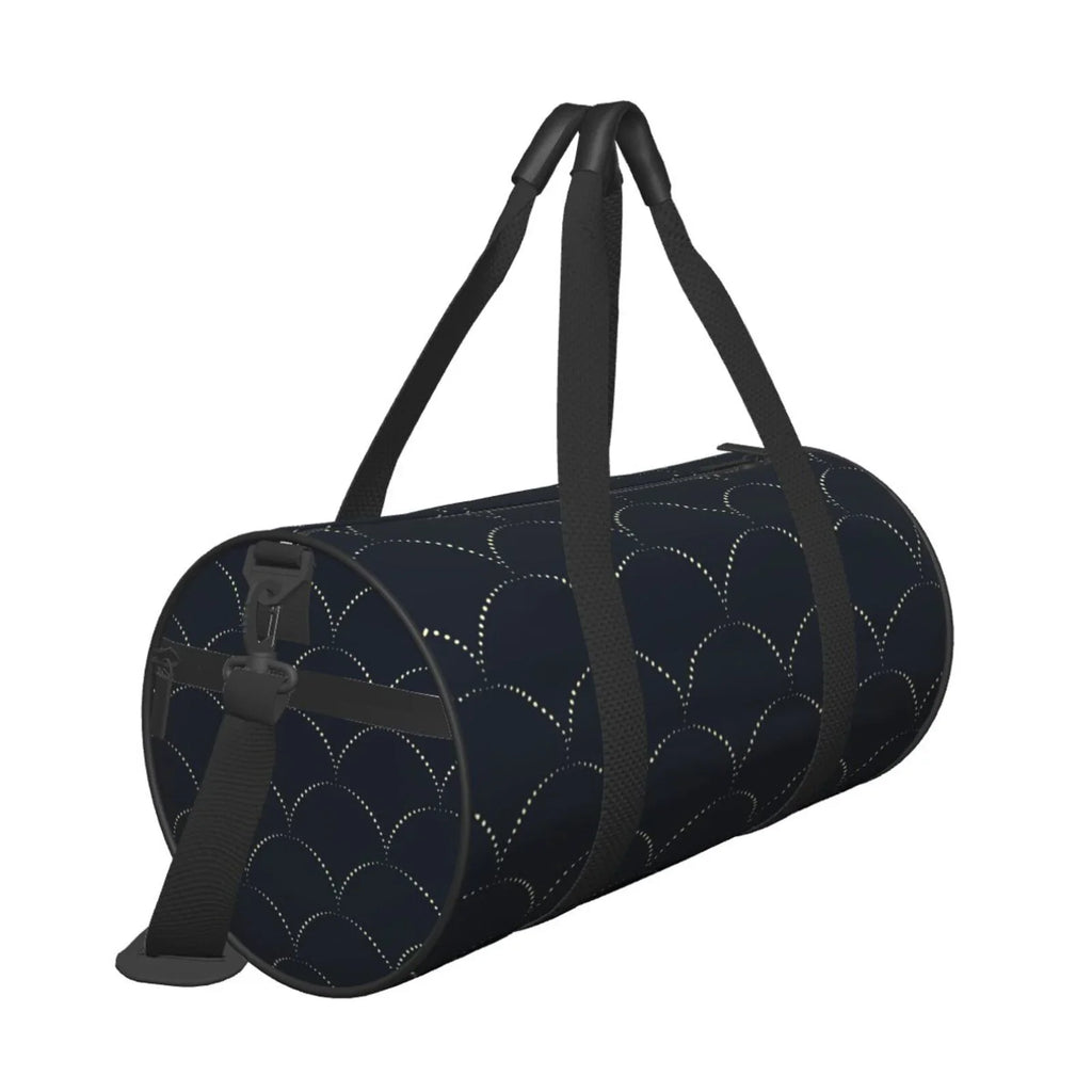 Coaee Black Fish scales Large Capacity Travel Luggage Bag Cylinder Gym Bag Liquidproof Sports Bag with Pocket and Compartment
