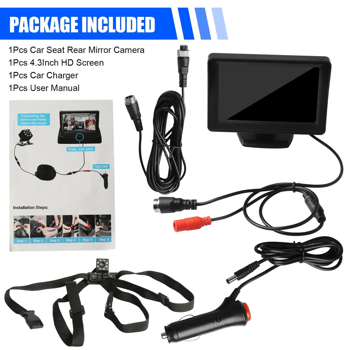 Car Back Seat Camera; EEEkit 12V Baby Car Mirror with 4.3-inch HD Screen; Night Vision; 120° Wide Crystal Clear View; Rear Facing Safety Car Seat Mirror Camera Observe the Baby's Every Move; Black