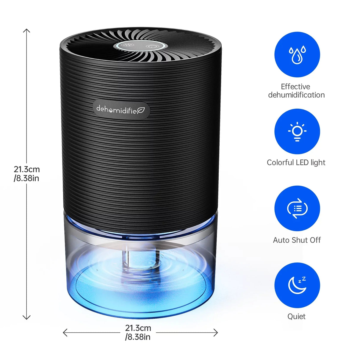 Alrocket Small Dehumidifiers for Bedroom 27oz with Auto-off;7 Colors LED Light up to 215 sq.ft-Black