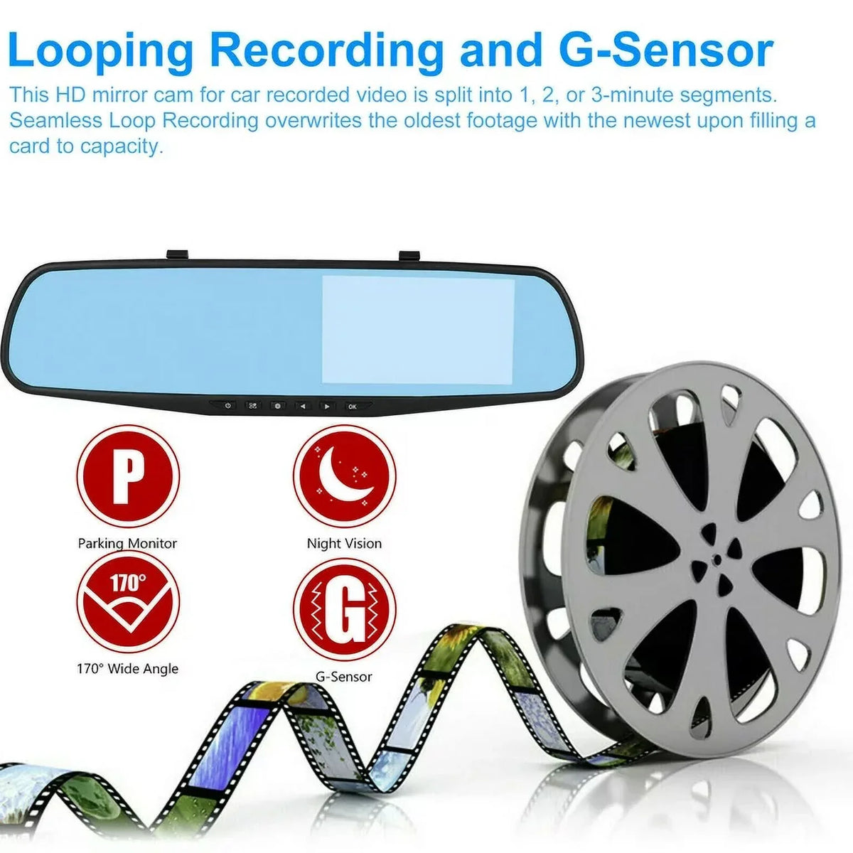 1 Pack 1080P Rearview Mirror Car Camera 4.3" Dash Cam for Cars Trucks;170°Wide Angle Dual Lens Car Cam Front Rear DVR Monitor; Night Vision;Parking Monitor;Motion Detection;G-sensor