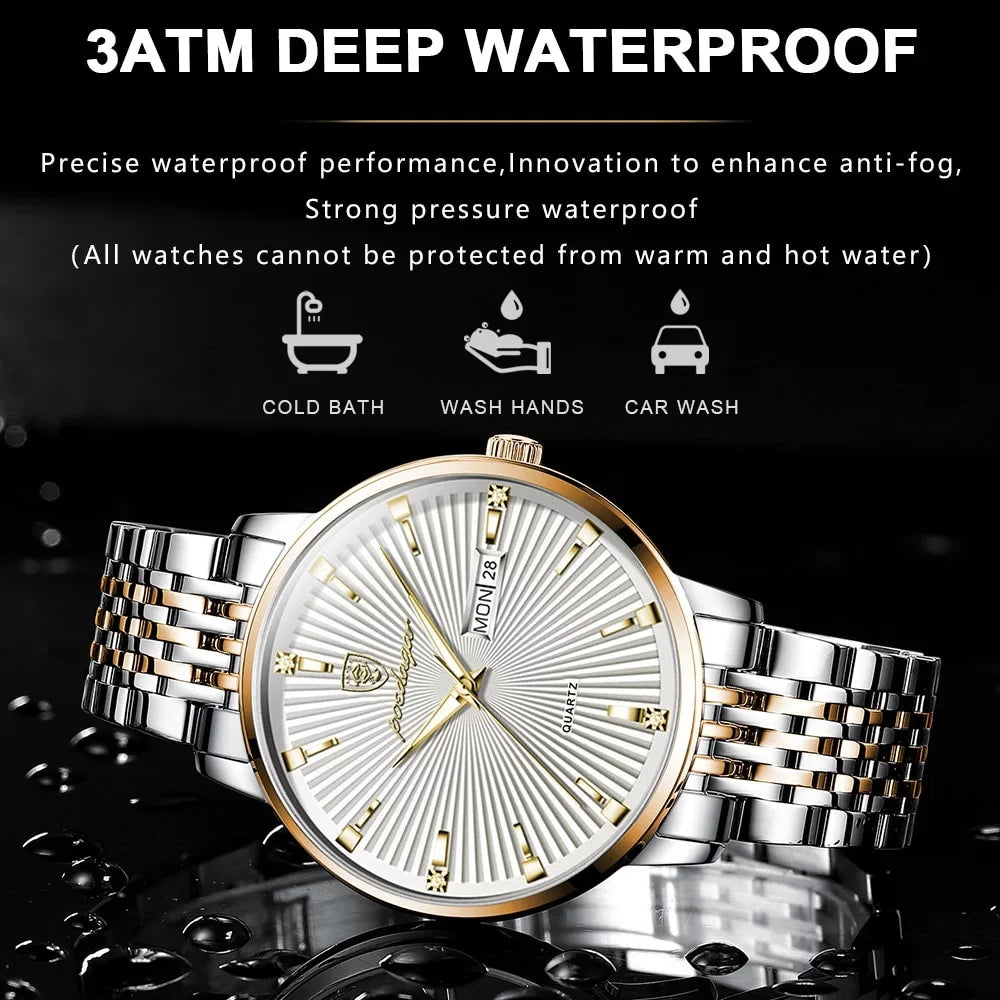 POEDAGAR Luxury Business Men's Watches Ultra Thin Liquidproof Luminous Date&Week Stainless Steel Men Watch Quartz Male Clock Gift