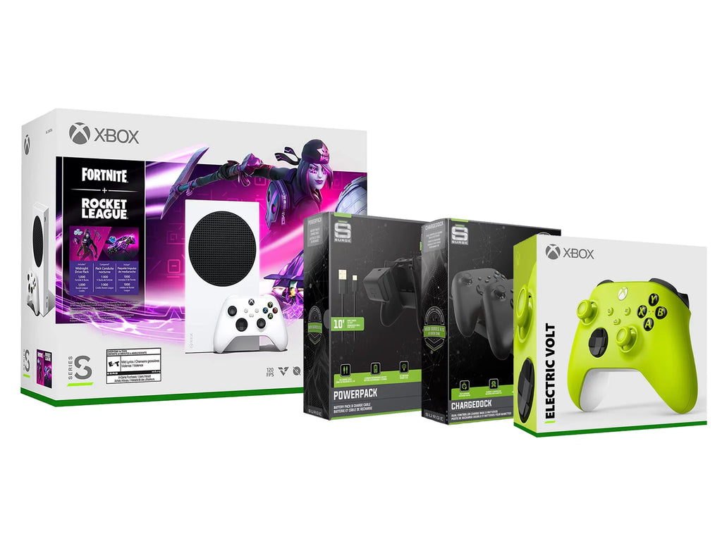 Microsoft Xbox Series S Console Fortnite Rocket League with Extra Electric Volt Controller; Charge Cable/Battery and Dual Charge Dock