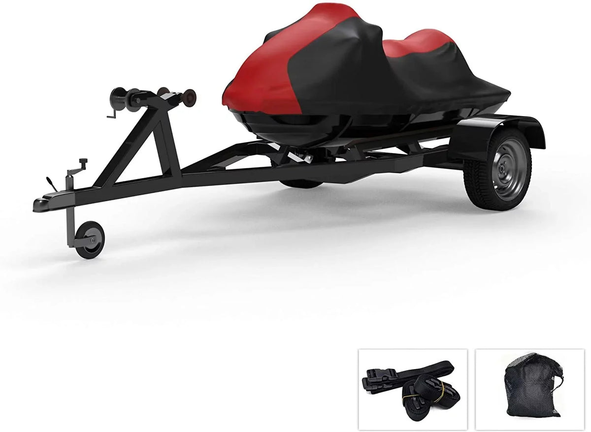 Weatherproof Jet Ski Covers for Kawasaki Jet Ski 750 SXi PRO 1998-2001 - RED/Black Color - All Weather - Trailerable - Protects from Rain; Sun; and More! Includes Trailer Straps and Storage Bag