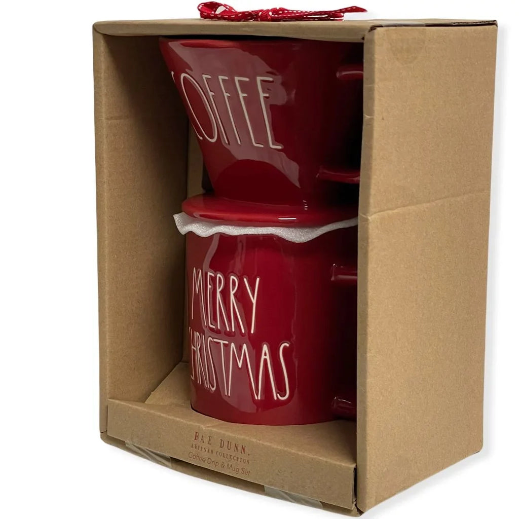 Rae Dunn Coffee Pour Over Drip MERRY CHRISTMAS Mug Gift Set