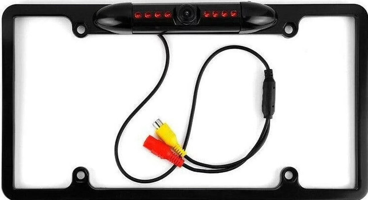 Absolute CAM2100B Black License Plate Backup Camera Front Rear View Reverse Camera with 8 LED Night Vision 170 Degree Viewing Angle Liquidproof Backup Camera for Cars
