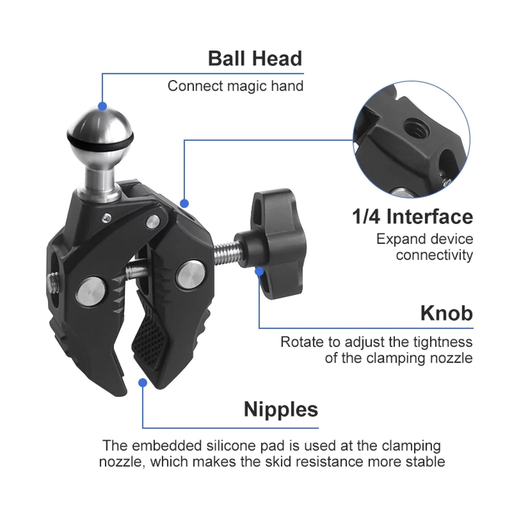 Aluminum Alloy Camera Mount Clamp - Bicycle Handlebar Adapter; 1.5kg Load Capacity; Dual Rotatable Ball Head; Adapter; Compatible with AKASO; DJI; Hero 11/10/9/8/7; Insta360