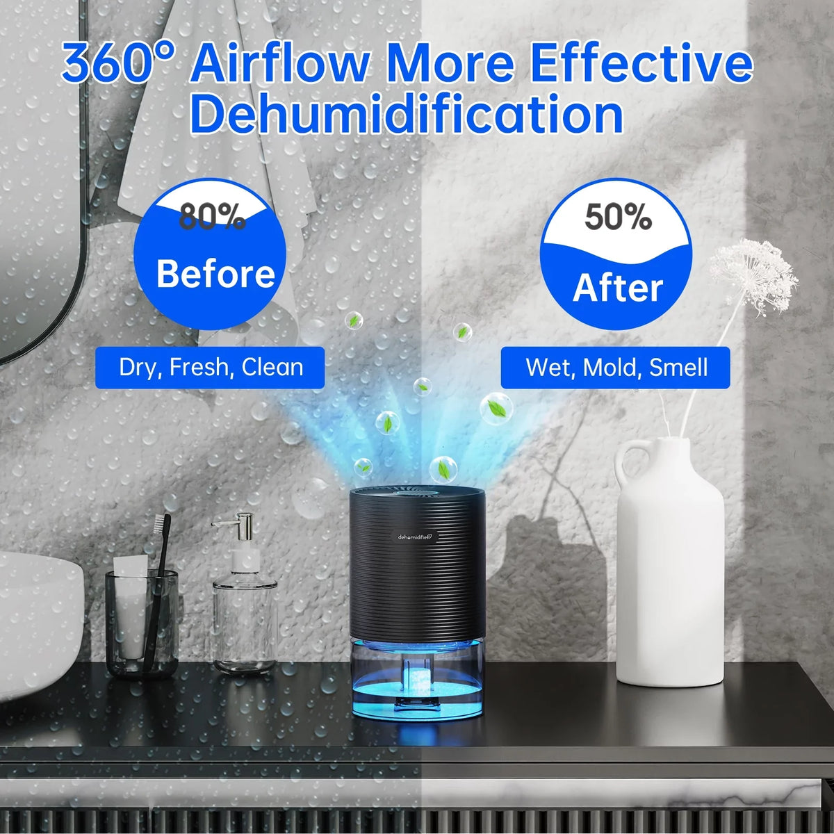 Alrocket Small Dehumidifiers for Bedroom 27oz with Auto-off;7 Colors LED Light up to 215 sq.ft-Black