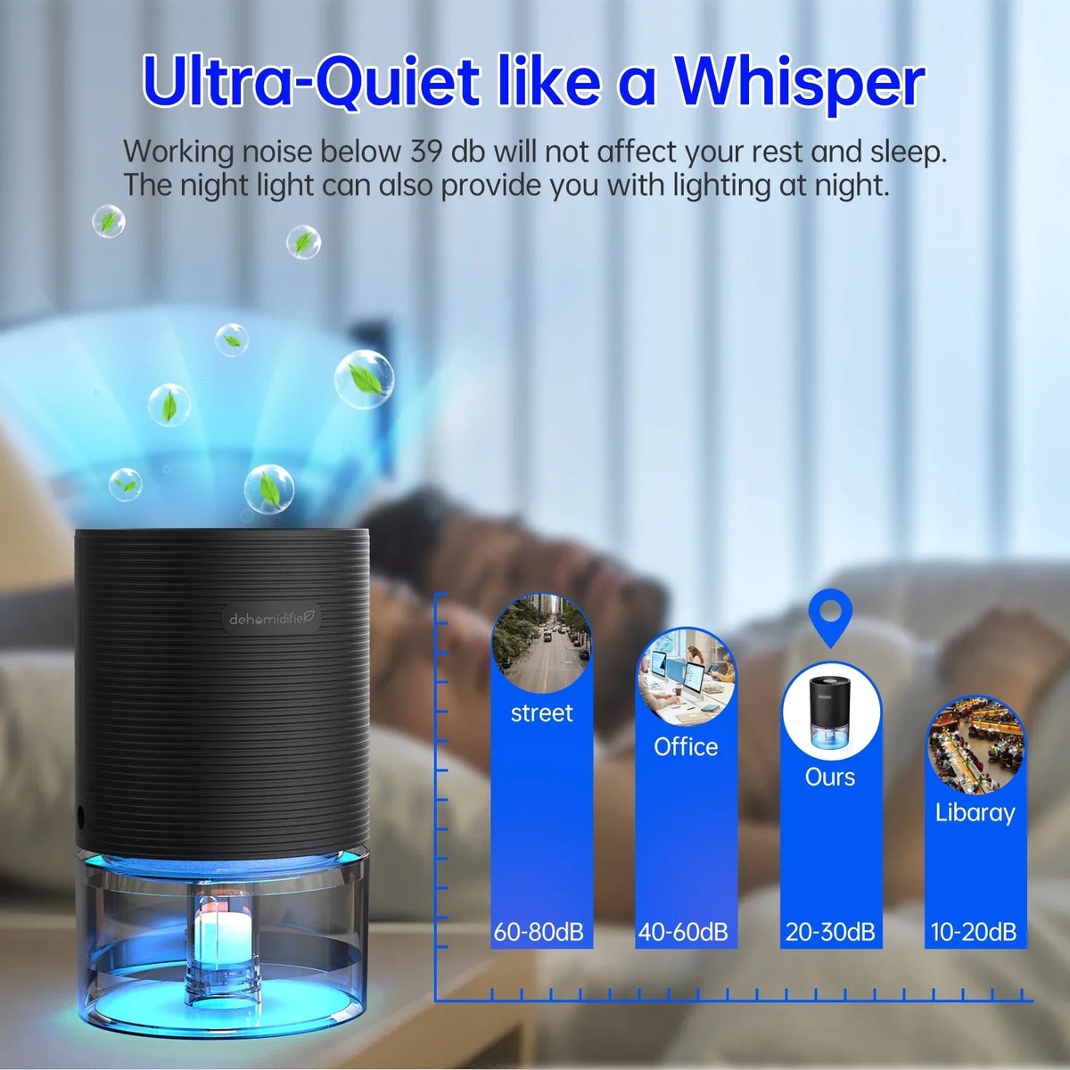 Alrocket Small Dehumidifiers for Bedroom 27oz with Auto-off;7 Colors LED Light up to 215 sq.ft-Black