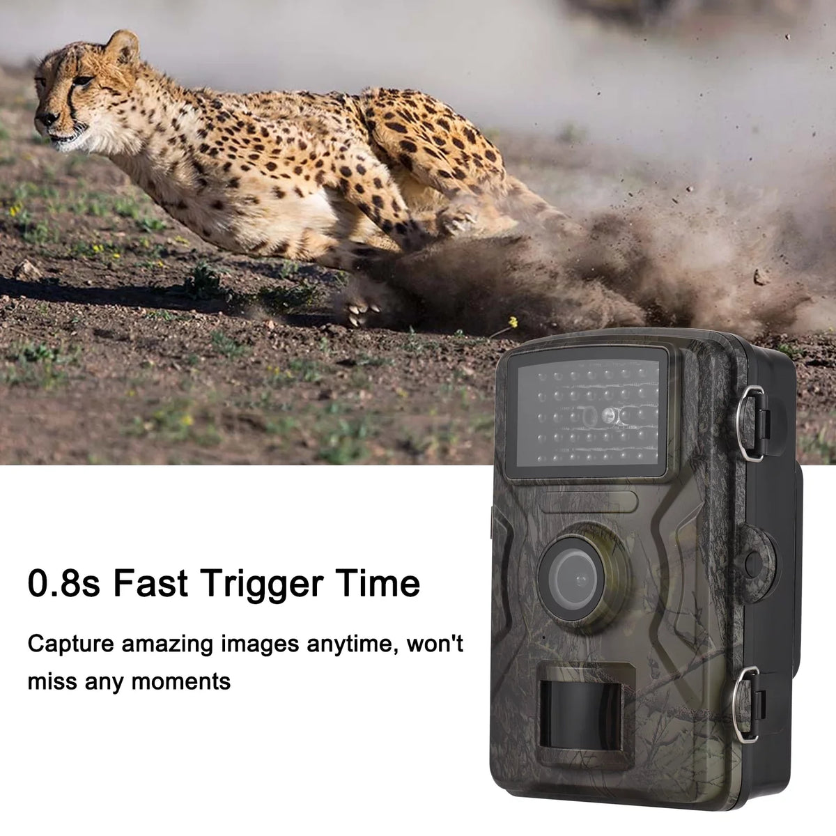 16MP 1080P Wildlife Trail Camera with 2.0 cm TFT Color Screen - Features 0.8s Trigger Time; Infrared Night Vision; Motion Activation; and IP66 Liquidproof Rating