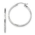 Real 14kt White Gold Satin Diamond-cut Princess Square Tube Hoop Earrings; for Adults and Teens; for Women and Men