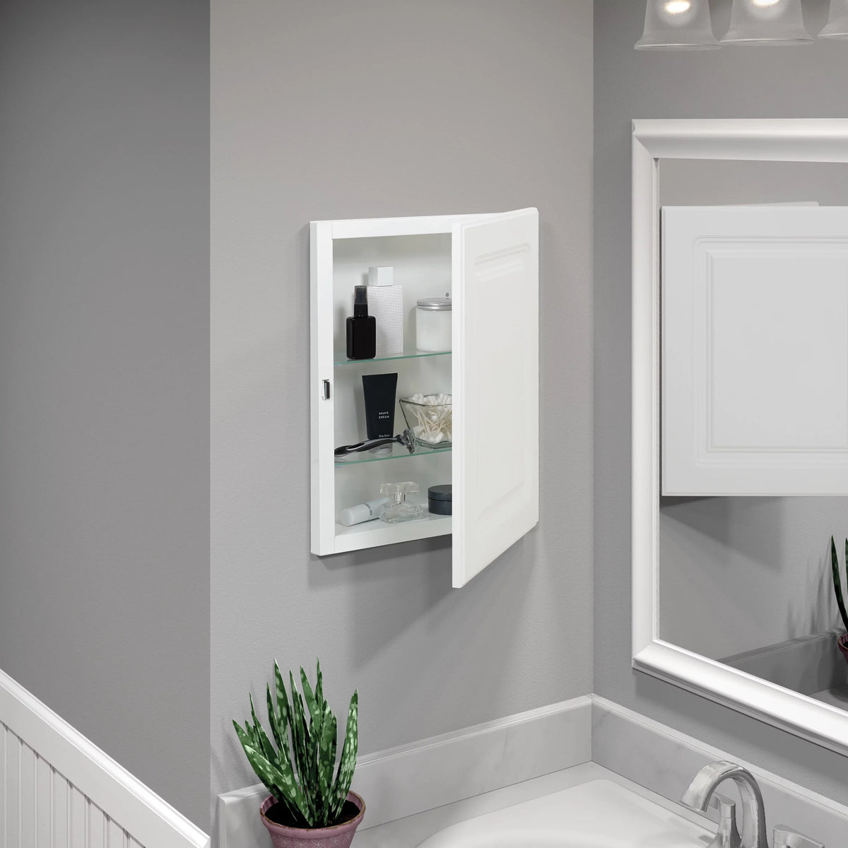 American Pride Recess-Mount Medicine Cabinet; 16 x 20 in.; Rectangle; with Raised Panel Door; White
