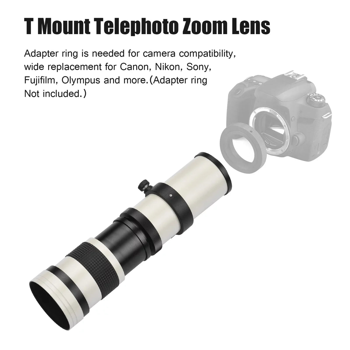 Pristin MF Super Telephoto Zoom Lens F8.3-16 420-800mm T Mount with Universal 14 Thread Replacement for Nikon Sony Fujifilm Olympus Cameras