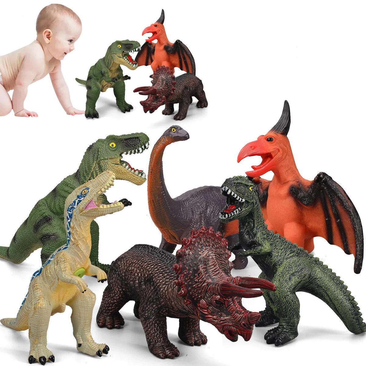6 Piece Jumbo Dinosaur Toys for Kids and Toddlers; 13-17 footes Blue Velociraptor T-Rex; Large Soft Dinosaur Toys Set for Dinosaur Lovers - Perfect Dinosaur Party Favors; Birthday Gifts