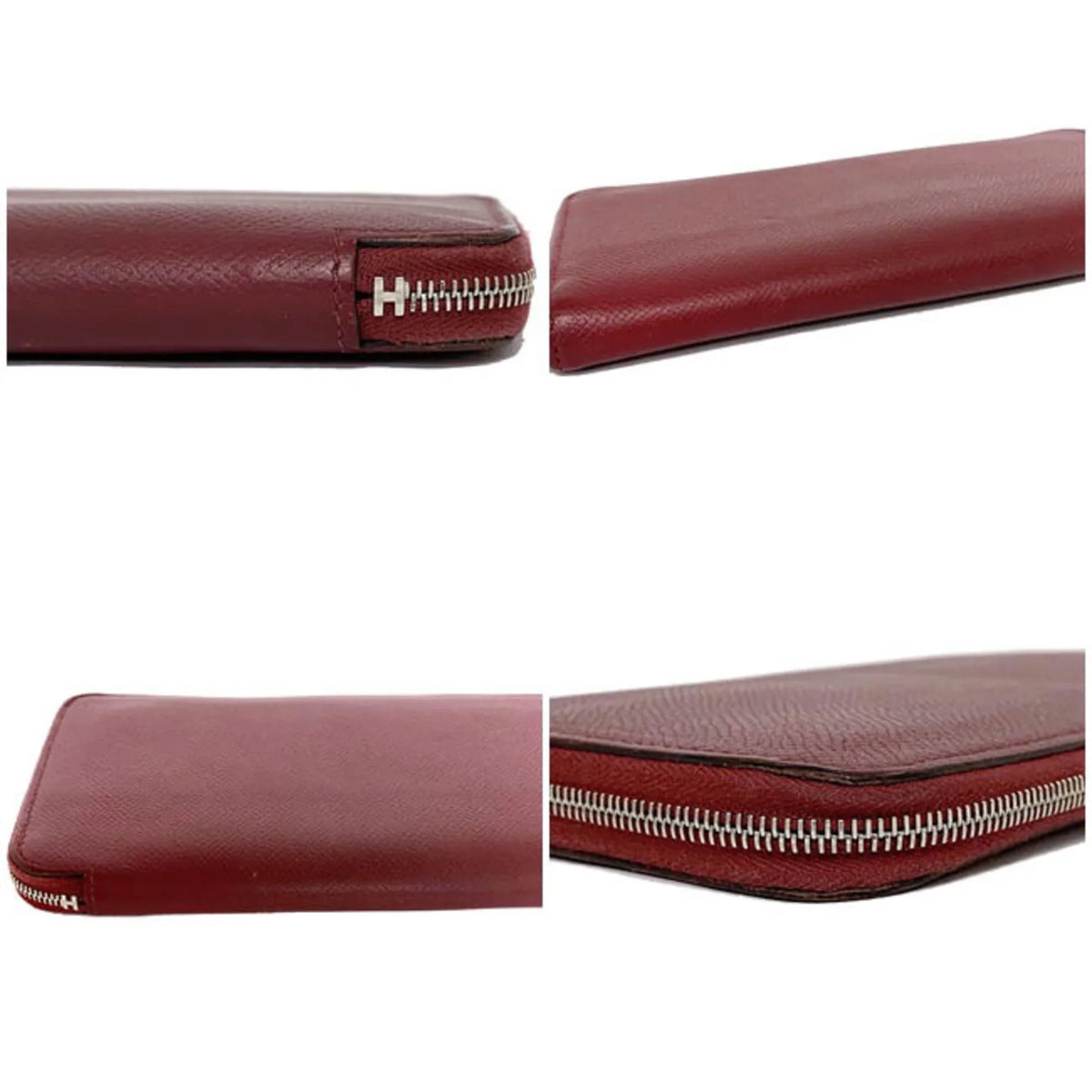 Hermes Long Wallet Azap Bordeaux Rouge Glenat Silk In Leather Epson HERMES Round Ladies (Good)