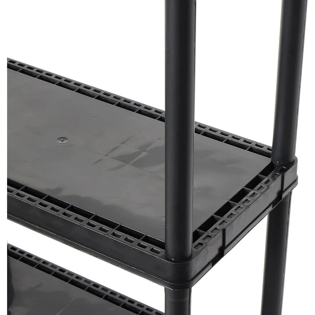 Multipurpose 4 Shelf Modular Design Solid Plastic Lightweight Storage Unit for Indoor and Outdoor Home or Office Organization; Black