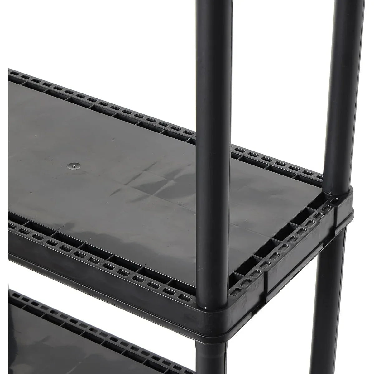 Multipurpose 4 Shelf Modular Design Solid Plastic Lightweight Storage Unit for Indoor and Outdoor Home or Office Organization; Black
