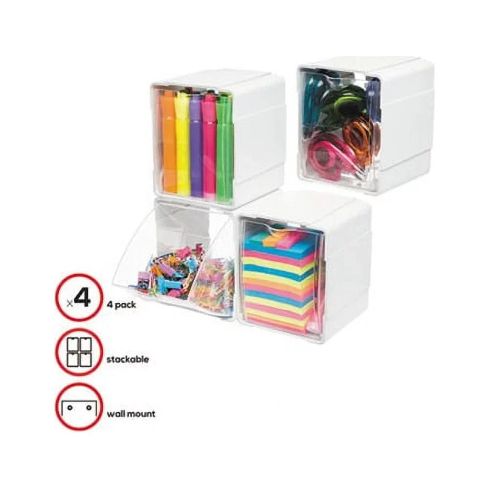 Tilt Bin Interlocking 4-Bin Organizer 4 5/8 x 4 7/8 x 5 1/2; White/Clear