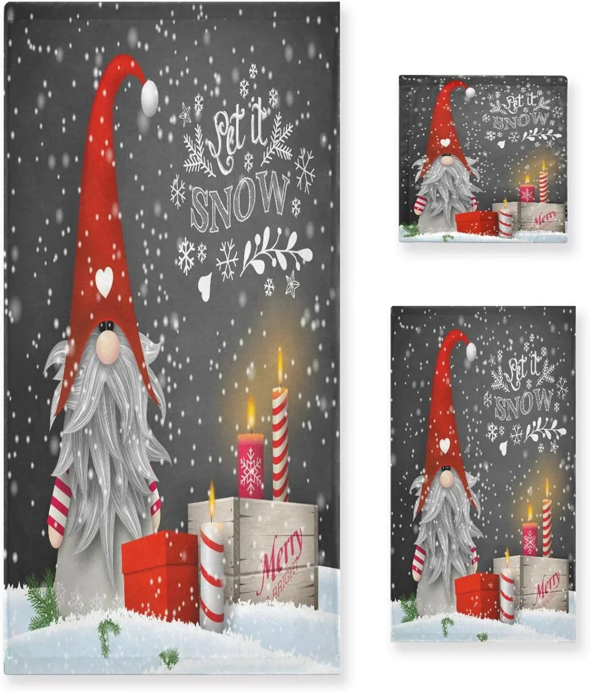 Wellsay Christmas Gnome Towel Set of 3; Highly Absorbent Soft Towels with Bath Towel; Hand Towel and Washcloth for Bathroom Hotel Gym Spa