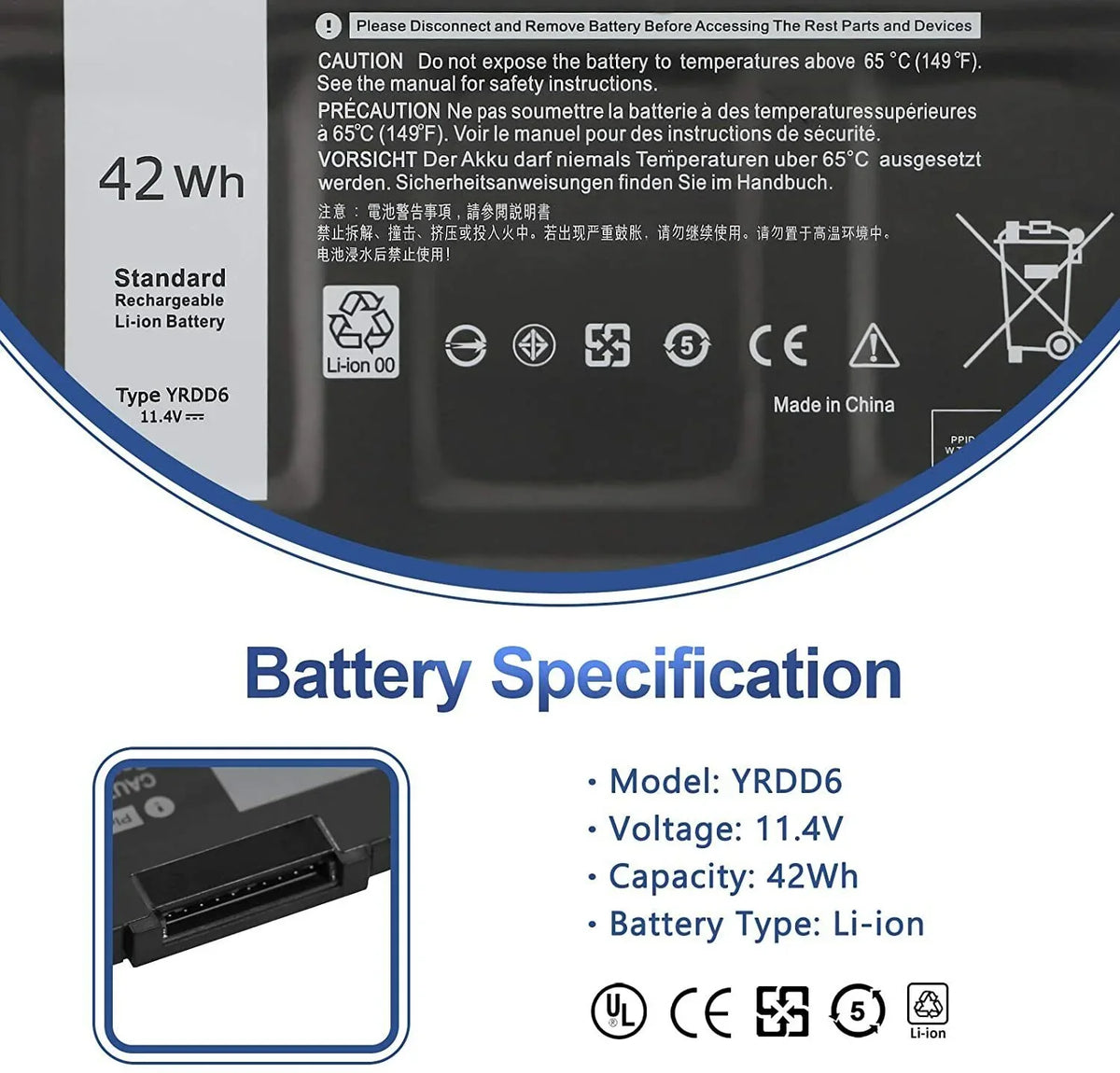 42Wh YRDD6 0YRDD6 Battery For 3310 Inspiron 5482 5485 5491 5591