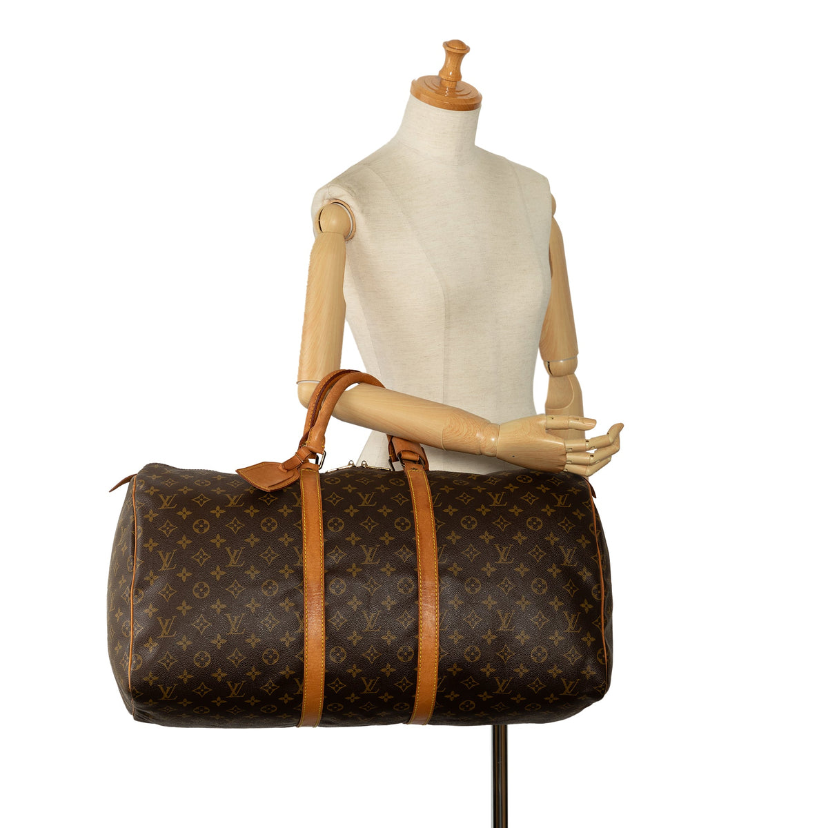 Authenticated Louis Vuitton Monogram Keepall 55 Canvas Brown Travel Bag WeekenderBag Unisex (Good)