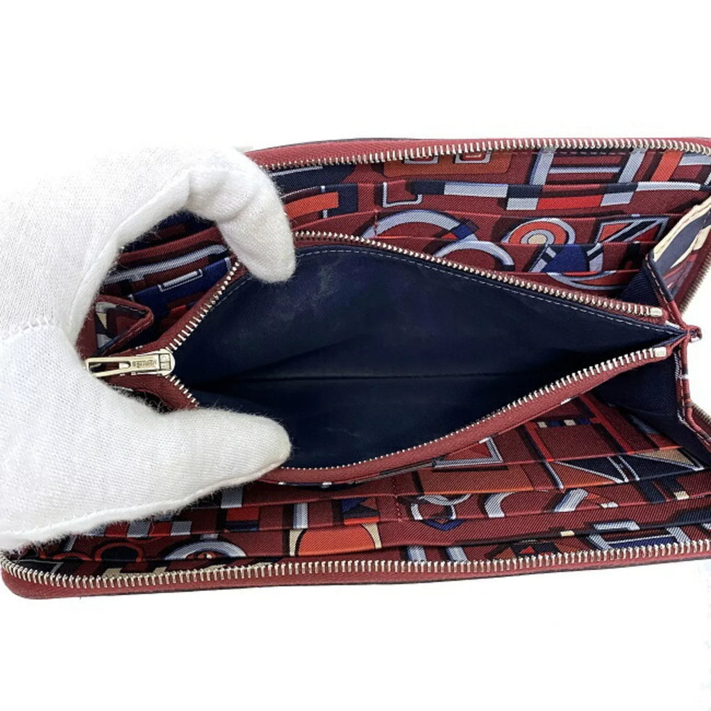 Hermes Long Wallet Azap Bordeaux Rouge Glenat Silk In Leather Epson HERMES Round Ladies (Good)