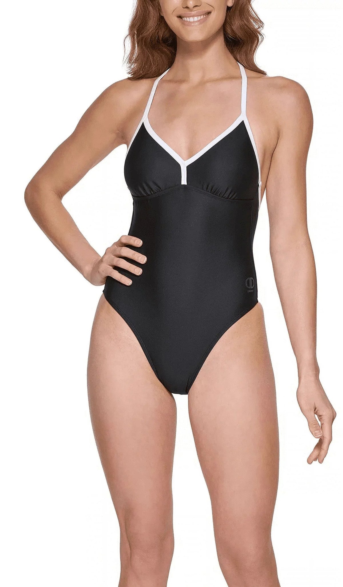 DKNY BLACK T-Back One-Piece Swimsuit; US X-Large