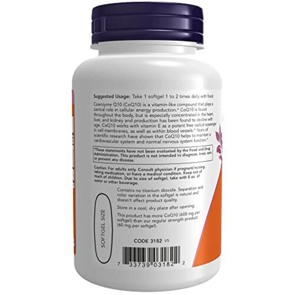 NOW Supplements; CoQ10 600 mg; Maximum Strength with Vitamin E & Lecithin; 60 Softgels