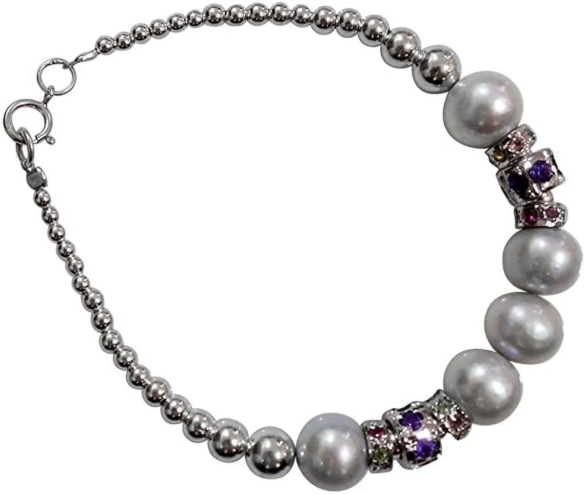 925 Sterling Silver Handmade Designer Bracelet for Women; Pearl; Amethyst Tourmaline Gemstone Fashion Bracelet; Gift Party Jewelry; Charm Bracelet