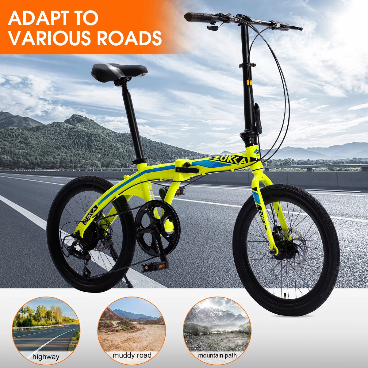 20" Folding Bike; 8 Speed City Bike; Aluminium Alloy Frame; Yellow