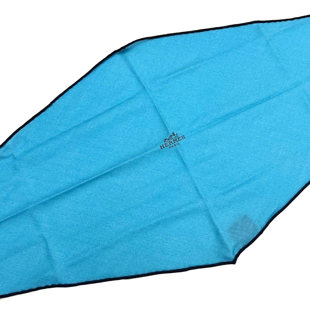 HERMES Hermes scarf triangle triangular cashmere silk blue ladies (Like New)