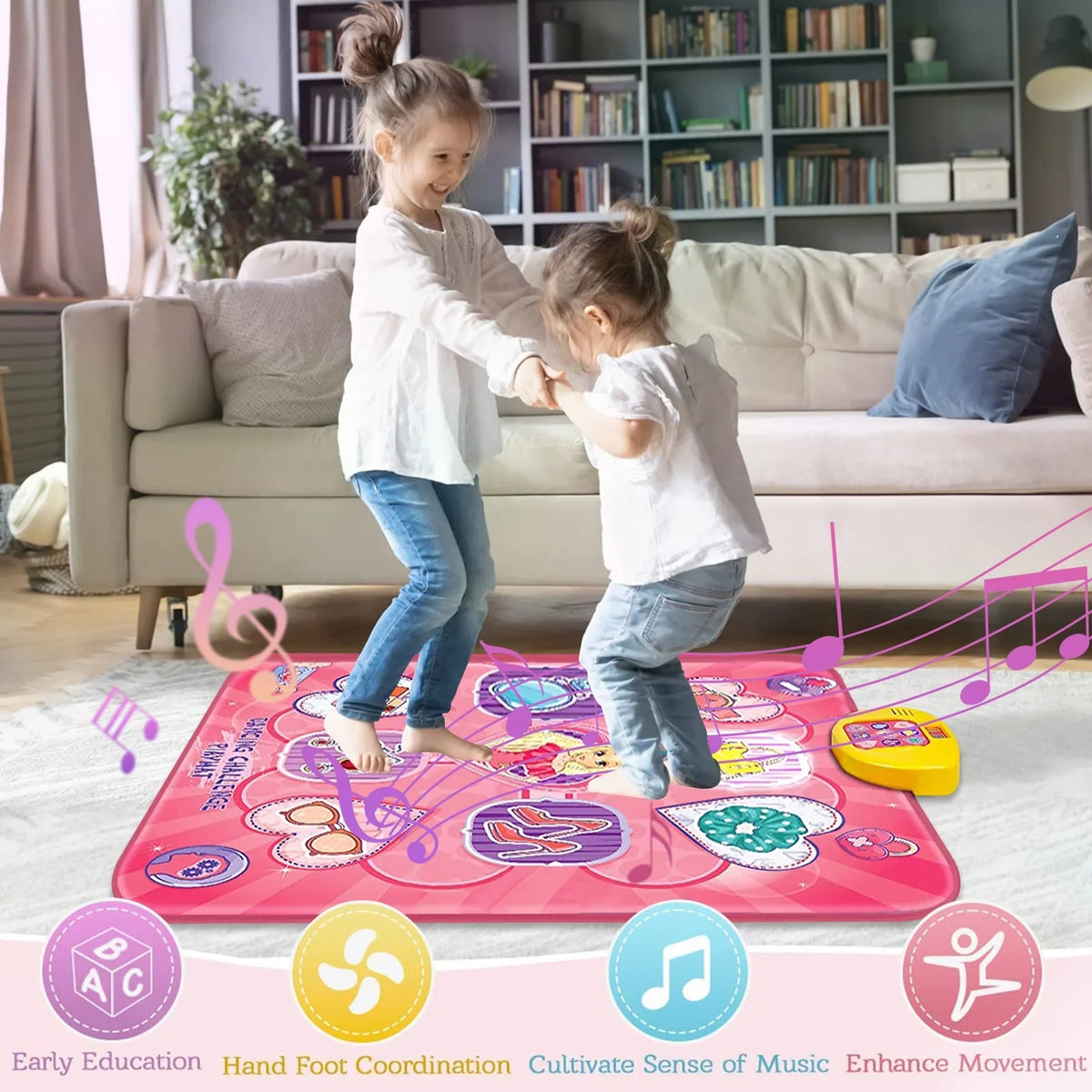 Dance Mat; Electronic Musical Play Mats Pink Dance Pad with LED Lights; Dance Game Toy Gift for Kids with 5 Game Modes; Christmas Birthday Gifts for 3 4 5 6 7 8 9 10 Year Old Girls Toys