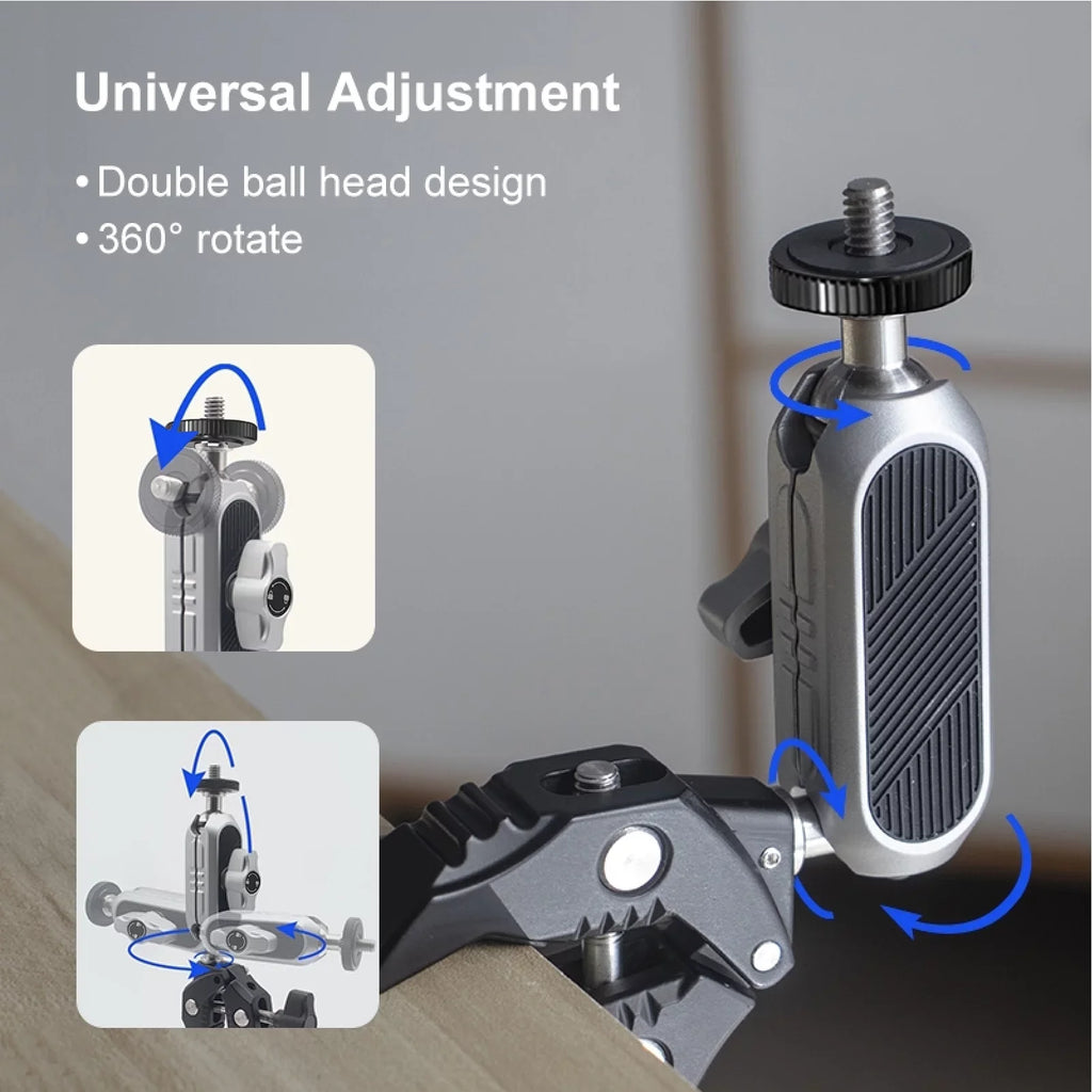 Aluminum Alloy Camera Mount Clamp - Bicycle Handlebar Adapter; 1.5kg Load Capacity; Dual Rotatable Ball Head; Adapter; Compatible with AKASO; DJI; Hero 11/10/9/8/7; Insta360