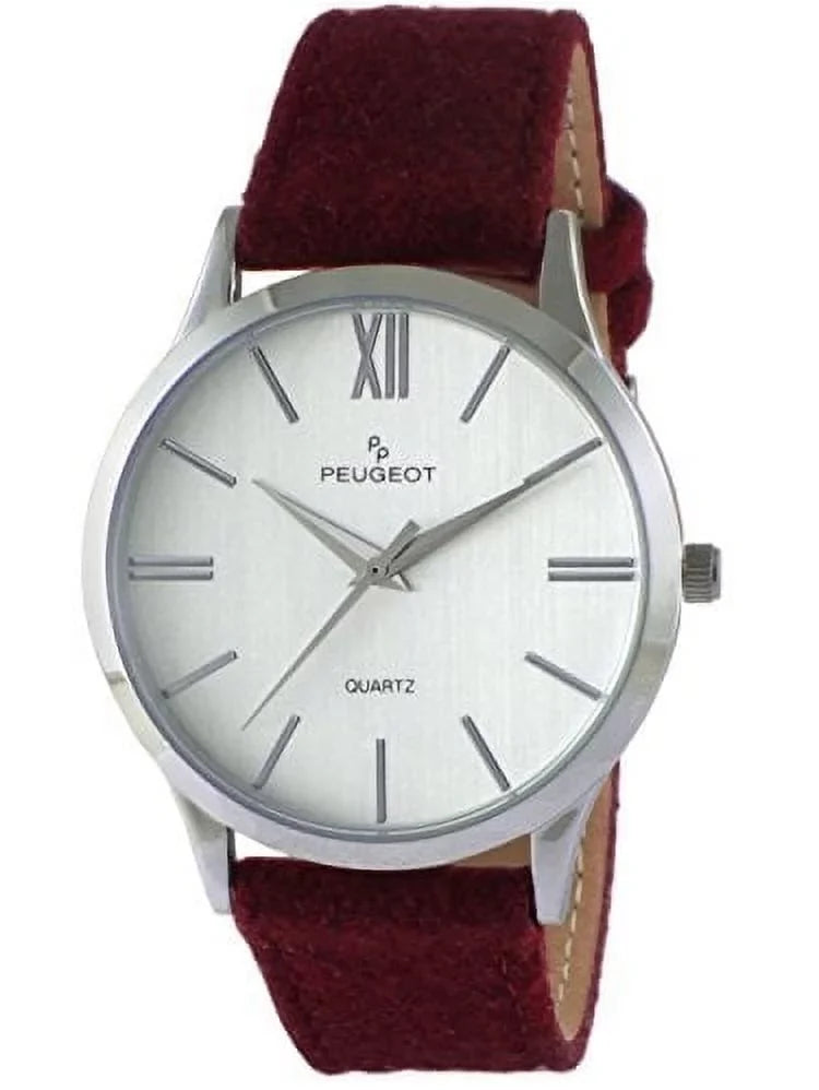 Silver Slim Case Wine Wool Strap Watch