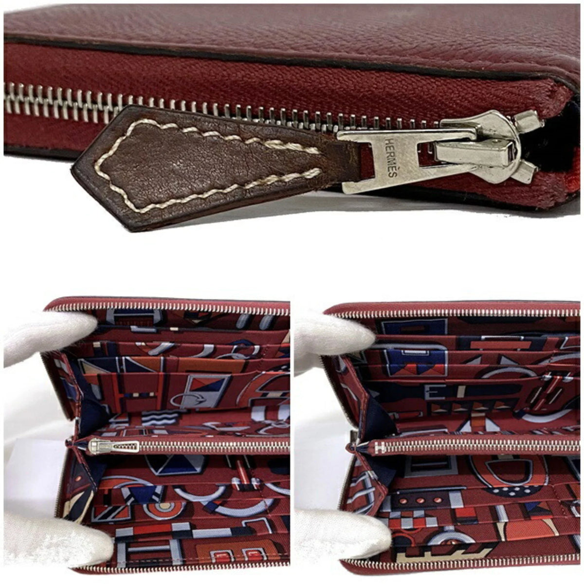 Hermes Long Wallet Azap Bordeaux Rouge Glenat Silk In Leather Epson HERMES Round Ladies (Good)