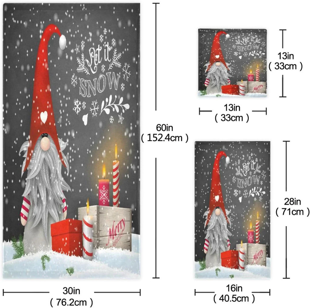 Wellsay Christmas Gnome Towel Set of 3; Highly Absorbent Soft Towels with Bath Towel; Hand Towel and Washcloth for Bathroom Hotel Gym Spa