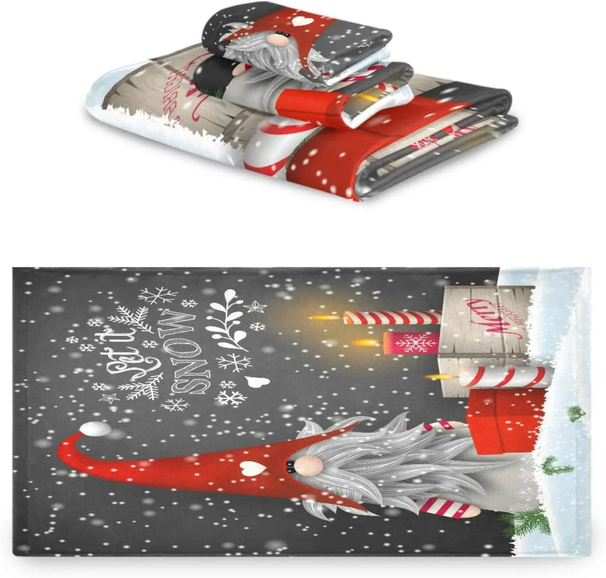 Wellsay Christmas Gnome Towel Set of 3; Highly Absorbent Soft Towels with Bath Towel; Hand Towel and Washcloth for Bathroom Hotel Gym Spa