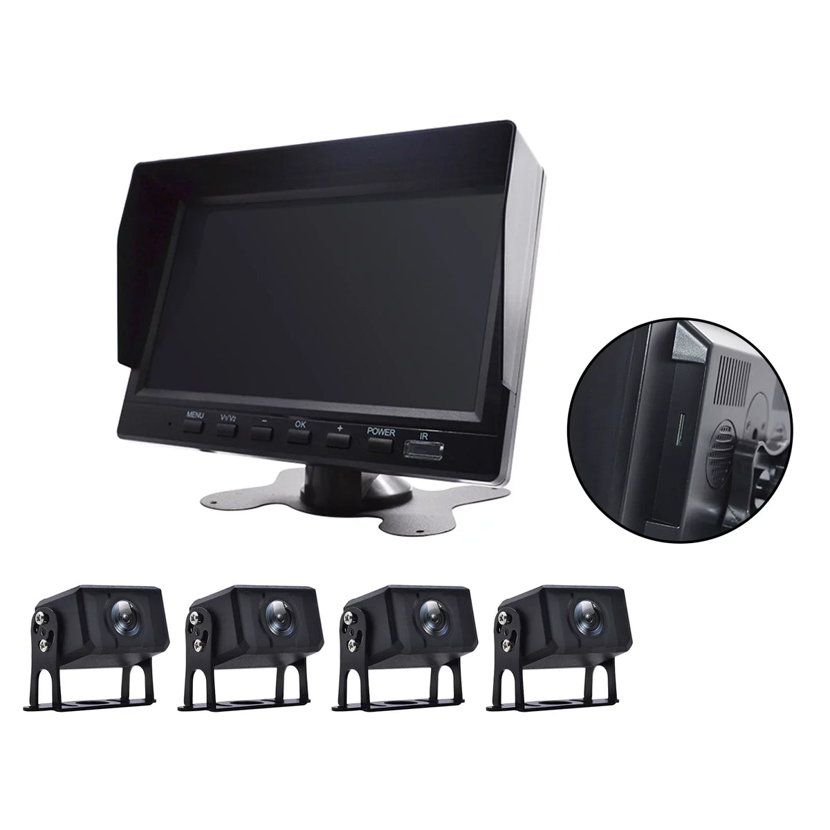 7" Monitor DVR Driving Video Recorder for RV Truck Bus+4 Rear View Backup Camera B